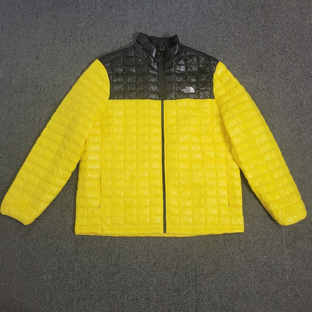The North Face XXL ThermoBall Puffer Jacket Mens Yellow Black Colorblock Zip